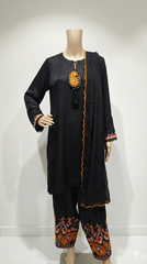Black Embroidered Linen Co-Ord Set