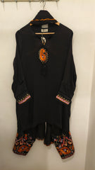 Black Embroidered Linen Co-Ord Set
